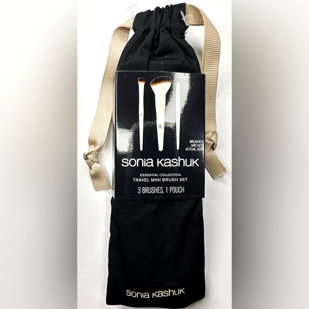 New Sonia Kashuk Essential Collection Travel Mini Brush Set 3 Brushes 1 Pouch